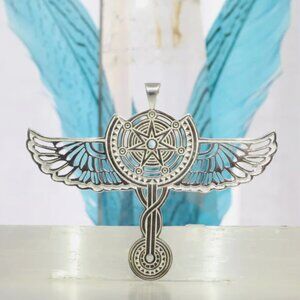 Deya Dova Silver Plated Bird Tribe Altar Amulet Sacred Geometry Necklace Pendant